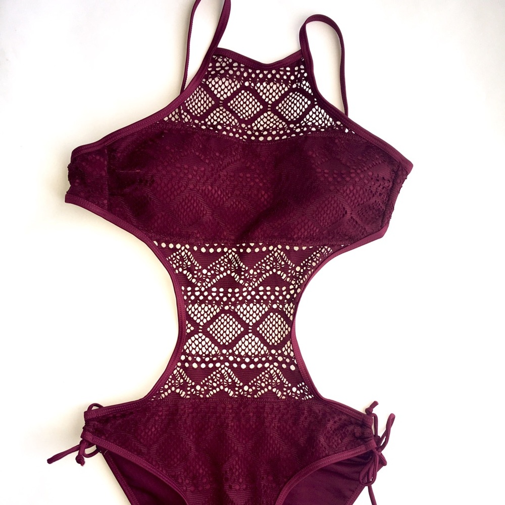 Burgundy Lace one piece swimsuit